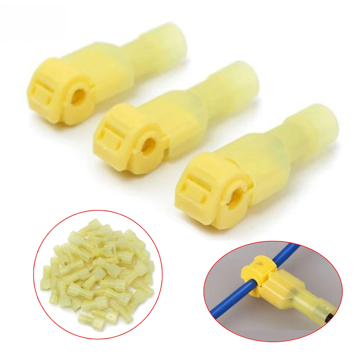 20pcs/set T Type Quick Splice Wire Crimp Terminal Connectors Insulated Lock Electrical Crimp Cable Snap For 12-10AWG Wire