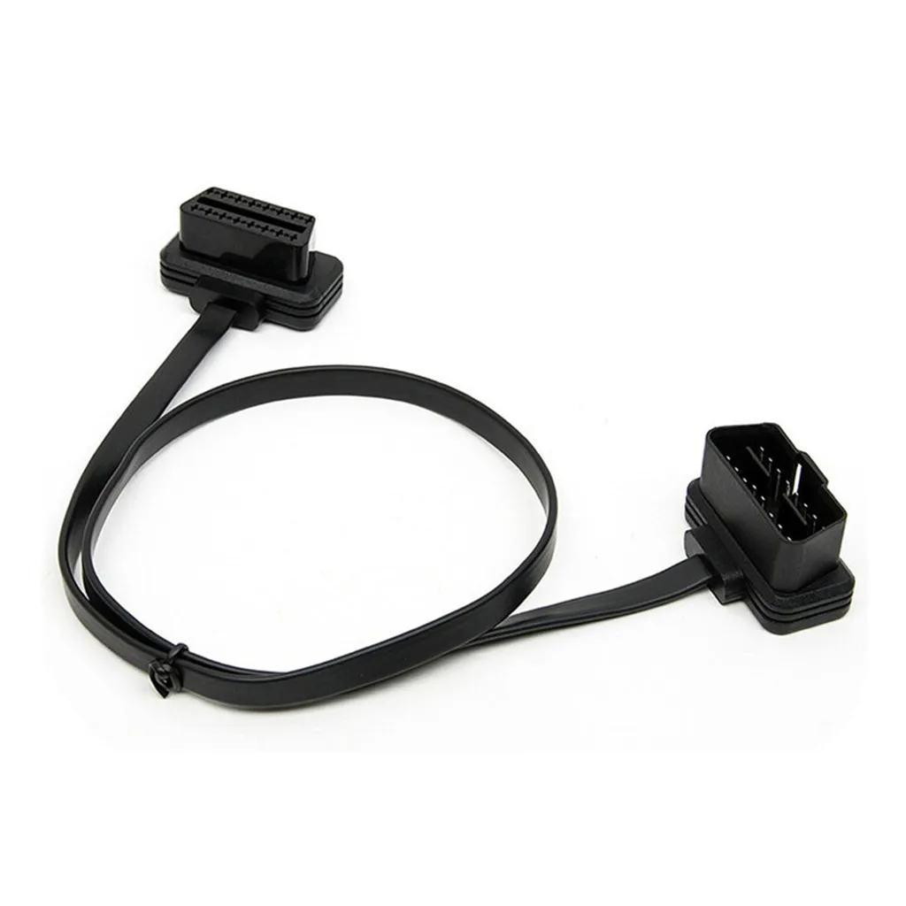 Auto OBD2 16 Pin Flat Noodle Male to Female Elbow Extension Diagnostic Cable 2FT