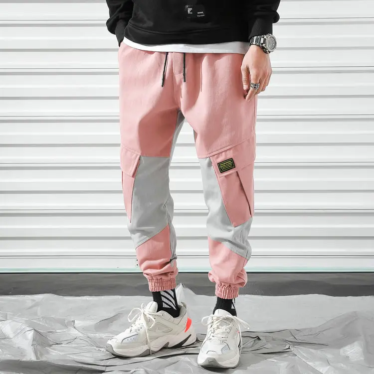 New Cargo Harem Pink Pants Mens Casual Joggers Baggy Trousers Harajuku Streetwear Hip Hop Pants Men Fashionable Sweatpants