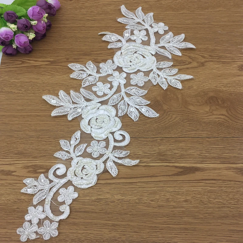 A Black bridal floral lace Applique black cotton floral lace motif Per piece 