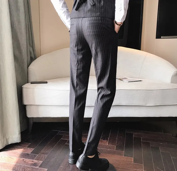 Формальные Брюки для Для мужчин Stripe Slim Fit костюм Бизнес свадебные Брюки Модный прямой Повседневное высокое качество Для мужчин s Брюки A5570