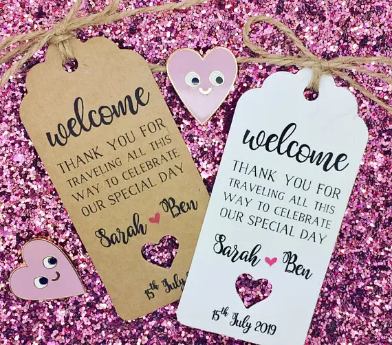 custom destination wedding welcome thank you hangover kit gift tags wedding welcome cards