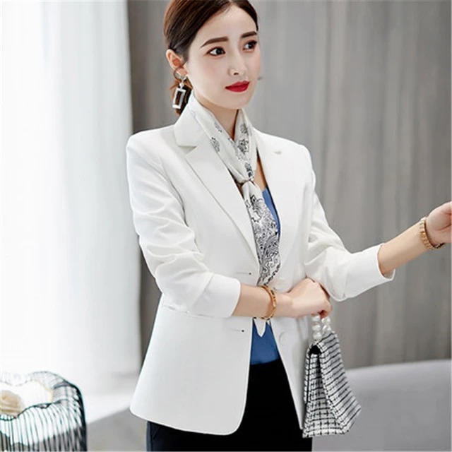 Blazer ajustado de para mujer, chaqueta lisa de una sola abrigo informal coreano, sencillo suave, 2018 _ - AliExpress Mobile