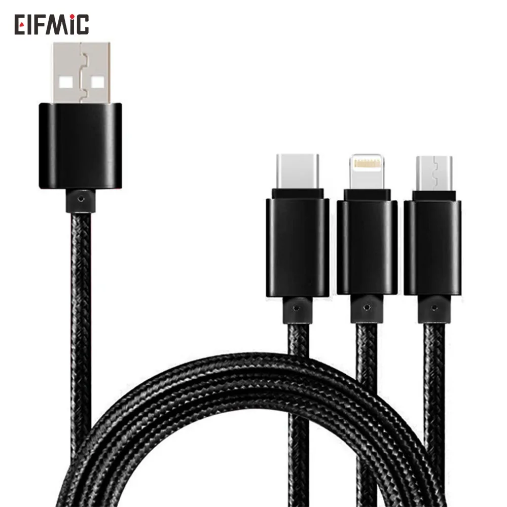 ELFMIC 2.4A Fast Charging Cable Micro-usb-Type-C Light-ning for xiaomi huawei iphone ipad samsung