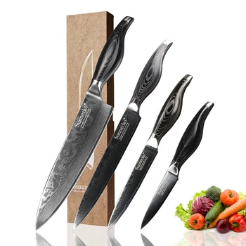 

SUNNECKO Premium Chef Slicing Utility Paring Knife Damascus Japanese VG10 Steel Blade Pakka Wood Handle 4PCS Kitchen Knives Set