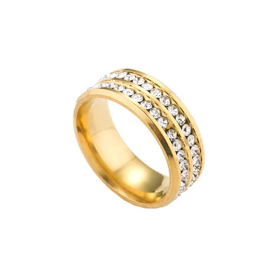 8 мм титановые кольца для мужчин и женщин с двумя рядами кристаллов Циркон Обручальное кольцо женские ювелирные изделия горячая Распродажа - Цвет основного камня: Gold