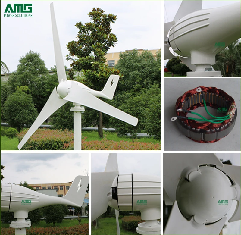 AMG Wind Generator 600w 12v Or 24v,5 Or 3 Blades Horizontal Wind Generator For Home Use Wind