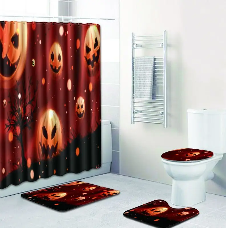 

Flannel Toilet Mat Accessories 3D 4pcs/set Bathroom Shower Curtain and Rug Sets Anti Slip Foot Pads Blanket Christmas Bath Mat