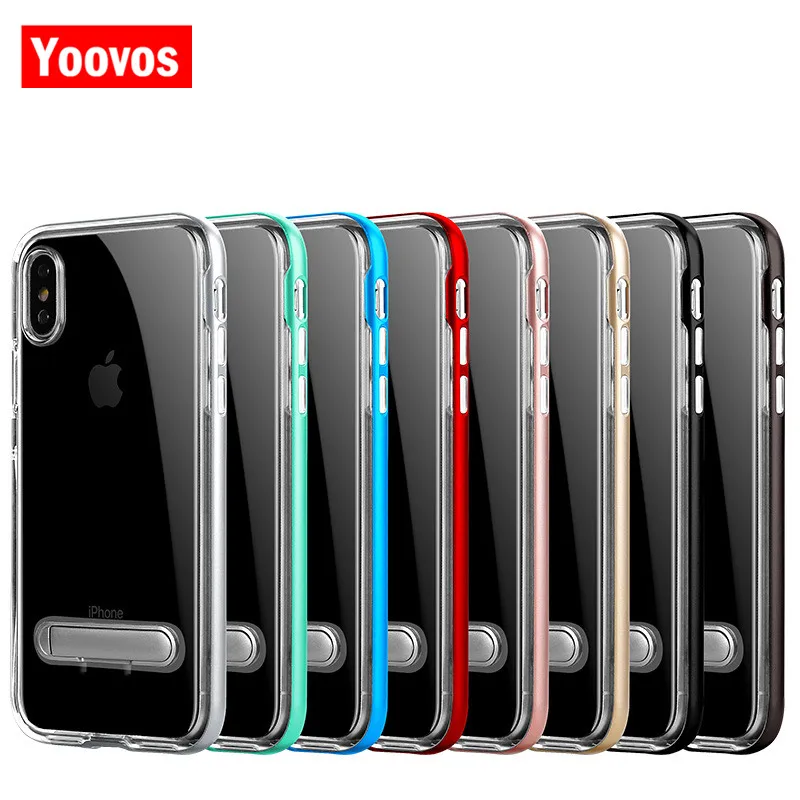 Yoovos New Kickstand transparent Phone Cases For IPhone 7 6 8 Case Iphone 6Plus 7Plus 8Plus X PC Back And Soft TPU Frame |