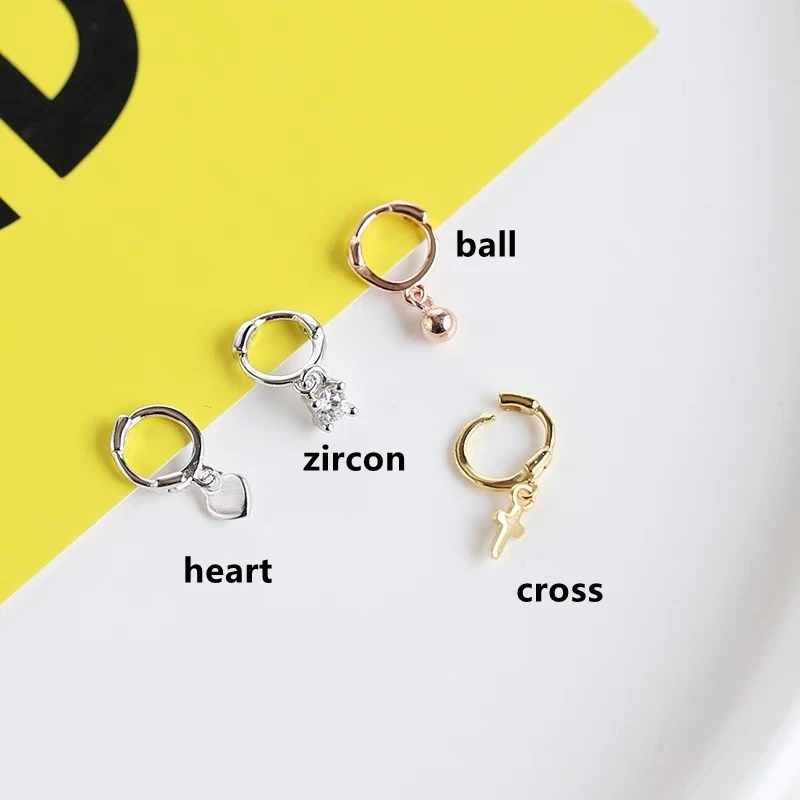 925 sterling silver earring simple cross star heart-shaped ball small zircon ear bone ear buckle fashion wild girl ear jewelry 6
