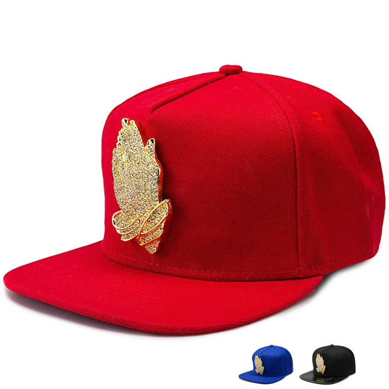 Золотой бог Молитва Иисуса руки логотип хип хоп шляпы Гольф Регулируемый Snapback