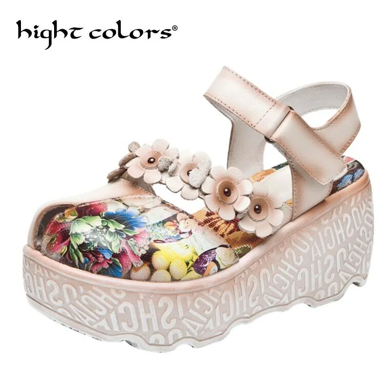 

Ethnic Style Gladiator Fashion Print Platform Sandals Women Shoes 2019 Summer Wedge High Heels Ladies Casual Shoes Chunky Pumps