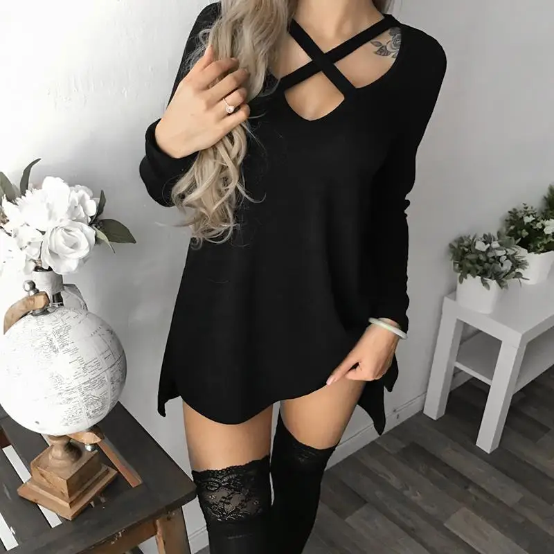 Женское платье с длинным рукавом V образным вырезом и вырезами|sexy party|dress long sleevedress
