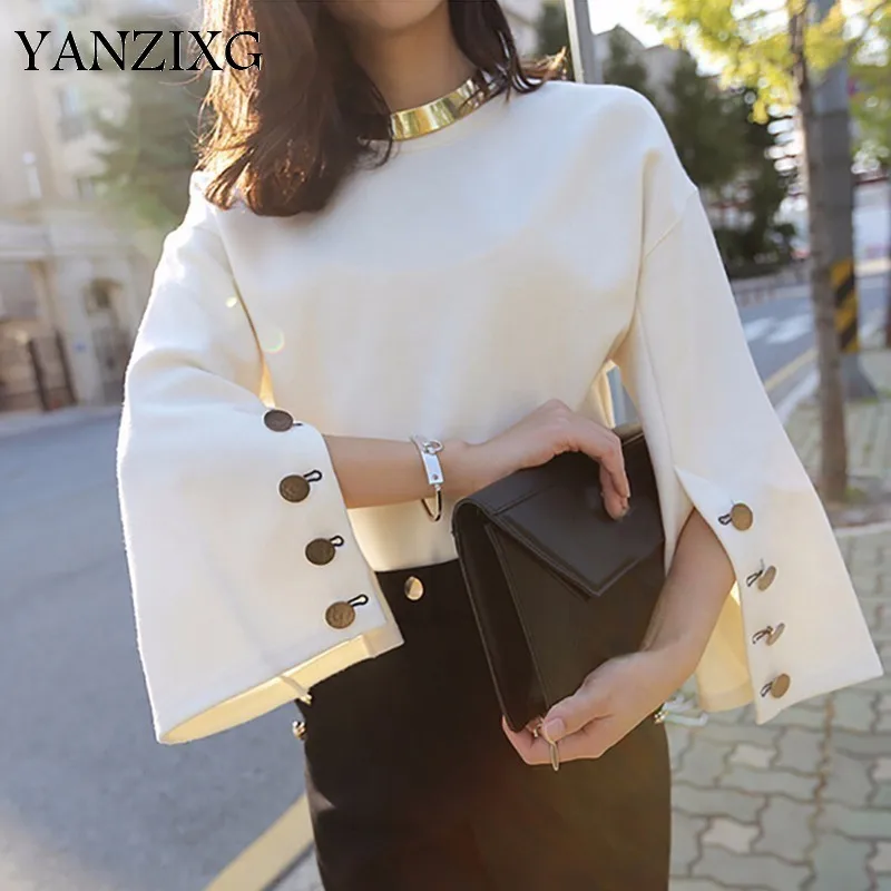 

2019 Spring New Pattern Vent Long Mouw Around The Neck Imitating Suede Tops Woman Lady Quality Shirt Japan Style A019