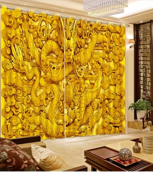 

3D Sheer Curtains For The Living Room Bedroom Photo dragon Blackout Curtains Modern gold Yellow Window Kitchen Curtains