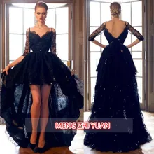 MZYH211 Reizvolle Schwarze SPITZE Kurze Vordere Lange Zurück High Low Schulterfrei Backless Formales Ball Partei Pageant Abendkleid benutzerdefinierte