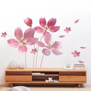 

78*120cm Romantic Pink Flower PVC Wall Sticker Living Room Bedroom Home Decoration Adhesive Poster Wallpaper