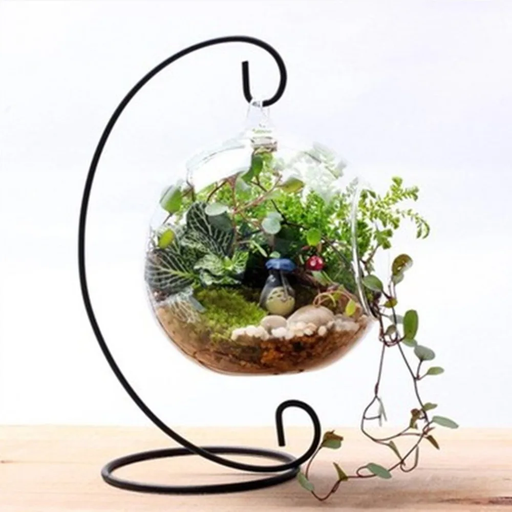 Hanging Glass Flowers Plant Vase Stand Holder Terrarium Container Micro