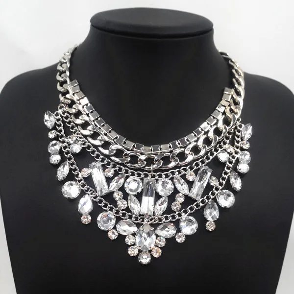 New design silver white crystal necklace women statement collar ...