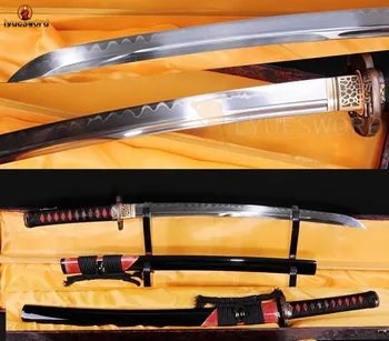 

LYUESWORD Full Tang Functional Japanese Wakizashi Sword Samurai Clay Tempered Hamon T10 Steel UNOKUBI ZUKURI Sharp Blade