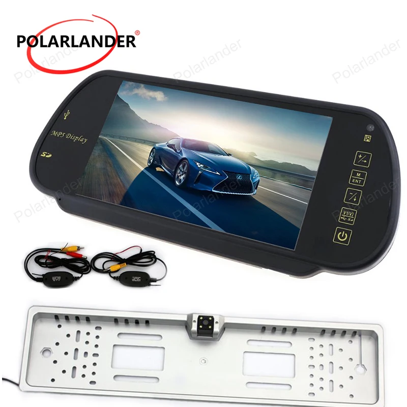 7 дюймов TFT ЖК-дисплей MP5 USB/SD/FM ЕС серебристый/черный парковки пластины Системы монитор автомобиля Беспроводной передатчик сзади зеркало заднего Камера