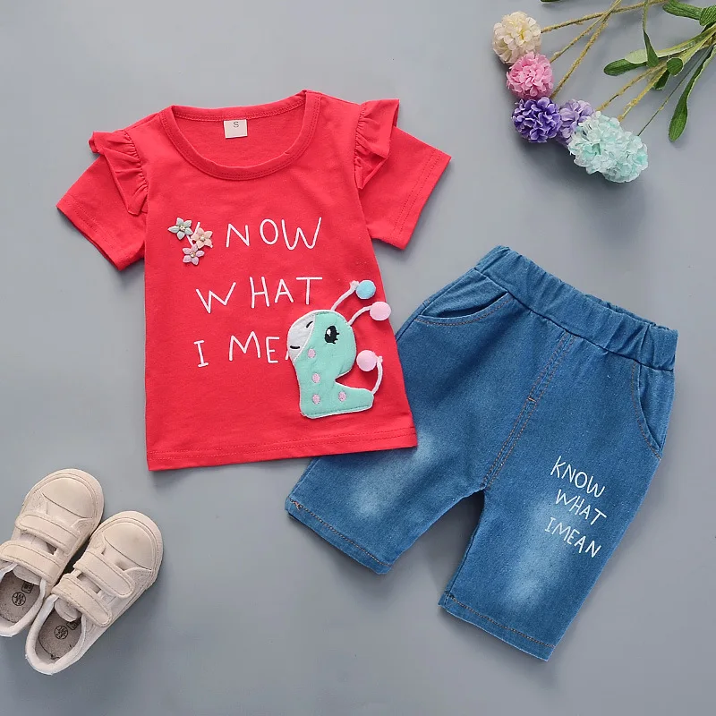 

Girls Summer Baby Girls Clothes Set 2Pcs Sets Cartoon Tops +Jeans Shorts Pants Clothing Sets girls clothing set