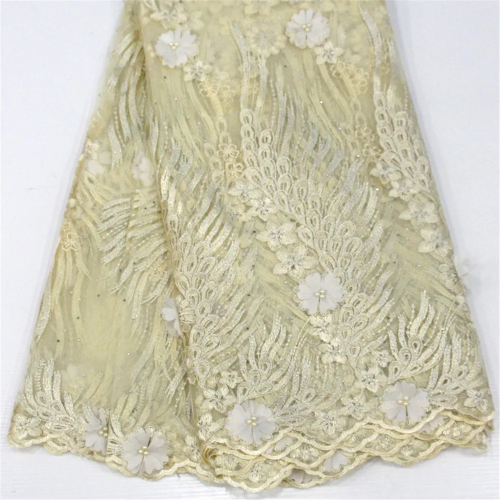 Off white African Lace Fabric 3D Flower High Quality Mesh Fashion Wedding/Party dress for women gril HJ488-1 | Дом и сад