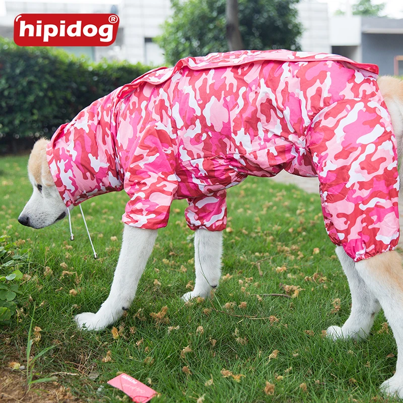 Hipidog Large Dog Camouflage Raincoat Pet Jumpsuit Dog Raincoat Clothes