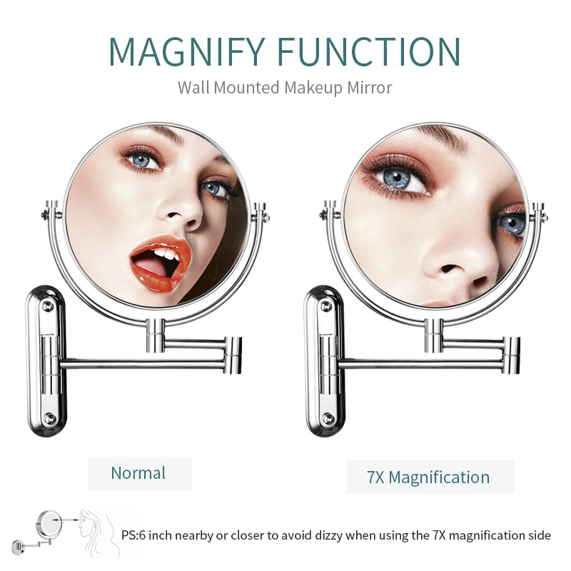 7X Magnifying Gulun 10X/1X Увеличение настенное крепление для ванной бритья макияж зеркала, 7X увеличительное, хром полированный, твердая латунь - Цвет: 7X Magnifying