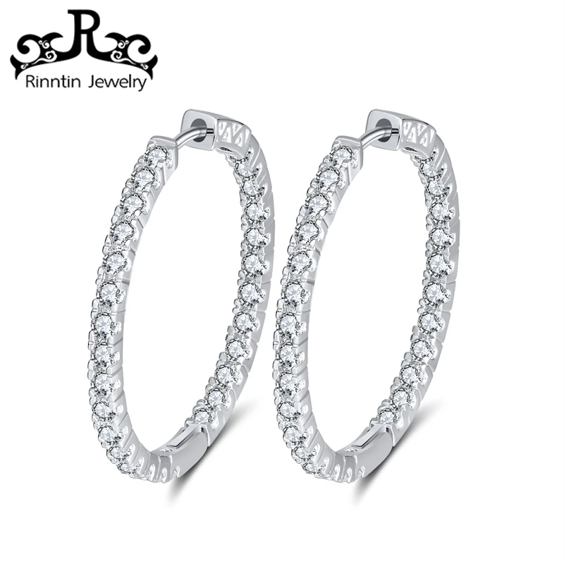 

Rinntin Beautiful Silver Earrings with Color Hoop Paved with AAA Austrian Cubic Zirconia for Wedding Party Fashion Jewelry OE137