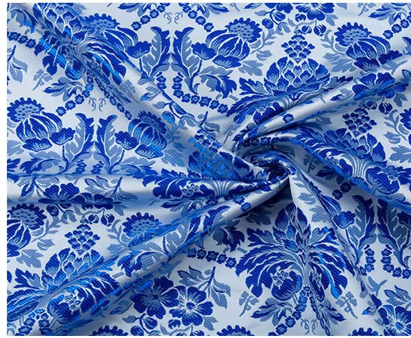 CF34 1 ярд синий и белый фарфор полиэстер ткань для платья Китайская традиционная шелковая парча ткань Cheongsam Одежда