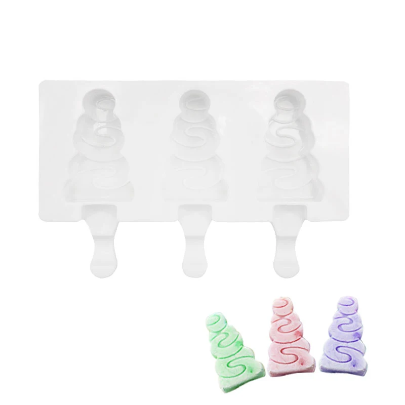 

DINIWELL 3 Cavity Wave Tree Silicone Ice Cream Mold Ice Cube Maker Tray Chocolate Cake Baking Mould Fondant Decorating Tools