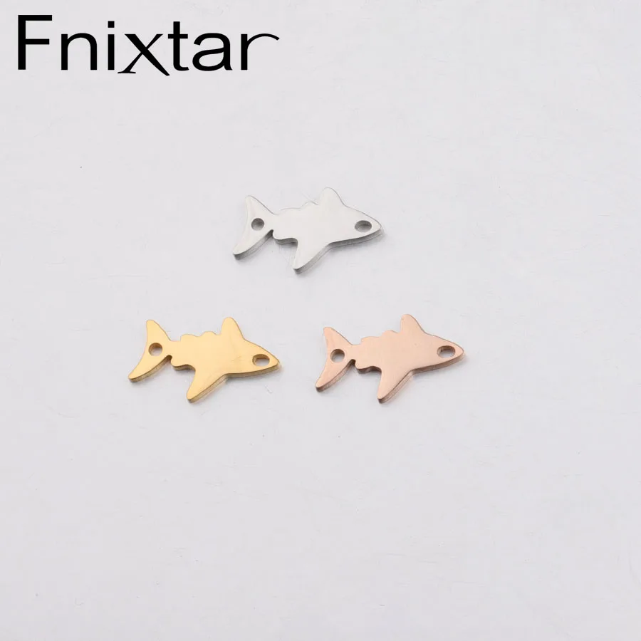 

Fnixtar Mirror Polish Stainless Steel Small Baby Shark Charms Connector For DIY Making Fish Jewelry Finding 20Piece/lot