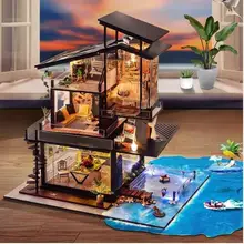 DIY кукольный домик Миниатюрный Кукольный домик с деревянная мебель для дома Miniaturas игрушки для детей Новогодний Рождественский подарок