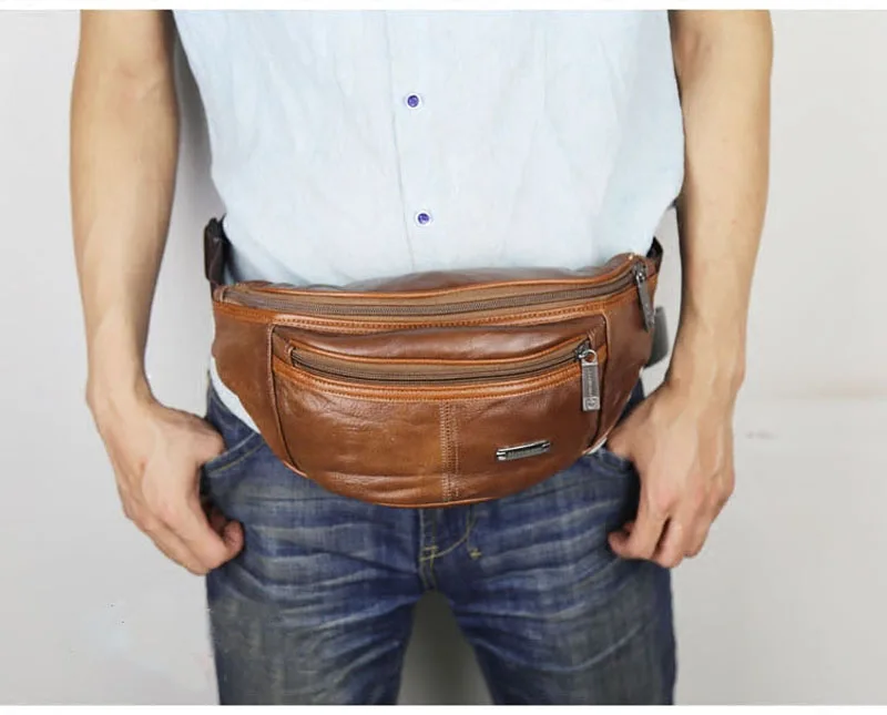 Beste Geniune Lederen Riem Tas Mannen Retro Multifunctionele Heuptas Waterdicht Fanny Pack voor Man Reizen Mobiele Telefoon Pouch Borst Pack