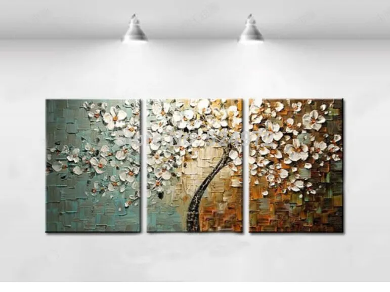 

Free shipping Handpainted modern home decor wall art picture white flower color lump thick palette knife oil painting on canvas