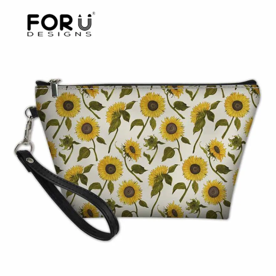 Косметичка FORUDESIGNS для женщин дамская сумочка с принтом подсолнуха макияжа