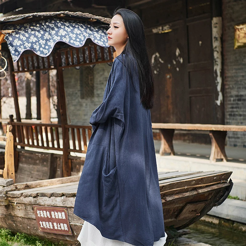 2019 Новое поступление льняной Кардиган Верхняя одежда Высокое качество blusas feminina длинные рубашки для мальчиков в китайском национальном