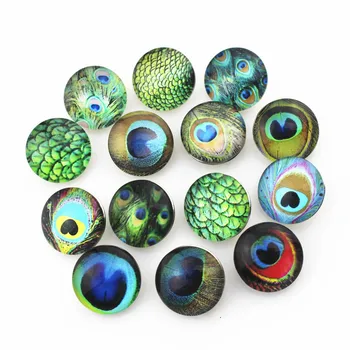 

50pcs Fashion Beautiful Buttons Peacock Feathers Series Interchangeable Glass Snap Buttons Fit DIY 18mm Snaps Jewelry