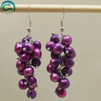 

Purple Grape Pearl Earring,100% Natural Freshwater Pearl Women Jewellery,925 Stering Silver Dangle Earring,More Color For Choose
