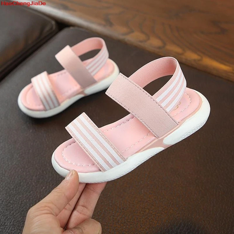 

HaoChengJiaDe Summer Children Shoes Pink/Black Fashion Kid Beach Shoes Girls Boys Soft Bottom Sandals Breathable Sports Shoes