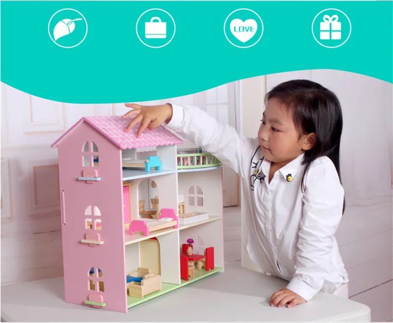 DIY Кукольный дом деревянный трехэтажный кукольный домик с миниатюрной мебели наборы для кукол kawaii ролевые игры игрушки для детей Подарки