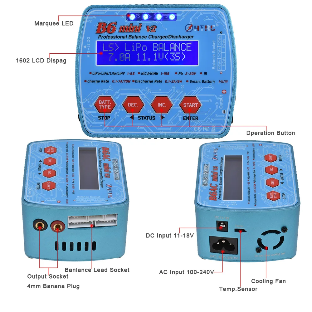 Профессиональное цифровое зарядное устройство HTRC Imax B6AC Mini 70 вт 7A RC балансирующее