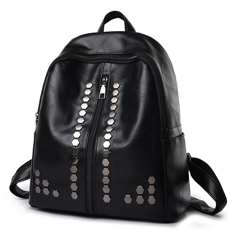 Модные тренды, дизайн с заклепками, женский рюкзак из искусственной кожи, рюкзак для путешествий, высококачественный Прочный Школьный Рюкзак для девочек, ранец - Цвет: Черный