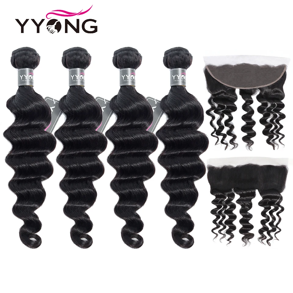 

YYong Loose Deep Wave Bundles With Frontal Brazilian Human Hair 3/4 Bundles With Closure Remy Hair Lace Frontal With Bundles