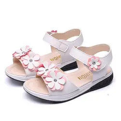 Для девочек Сандалии для девочек модная детская летняя пляжная обувь дышащие Нескользящие Обувь для девочек принцесса Обувь цветок