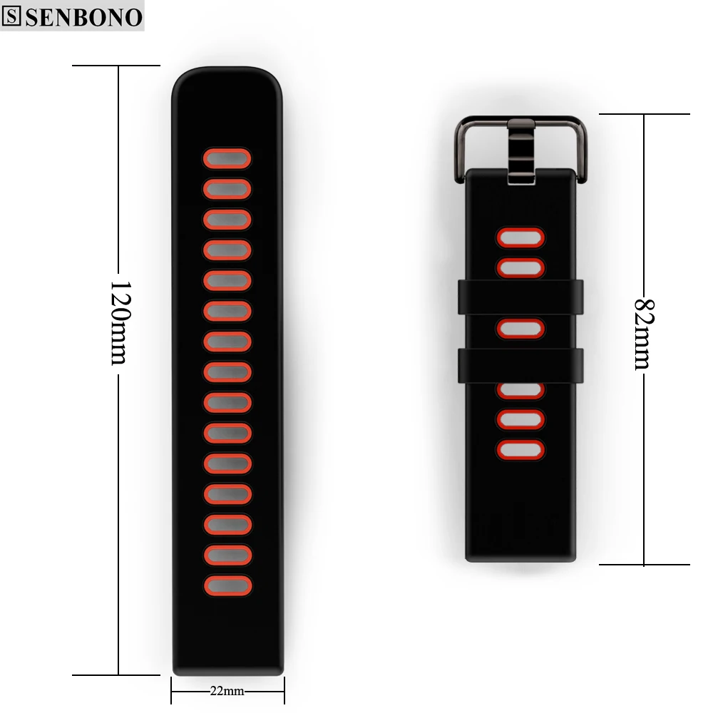 SENBONO Универсальный 22 мм двойной цвет силиконовый ремешок Браслет ремешок для часов Amazfit pace samsung gear S3 GV68 Смарт часы