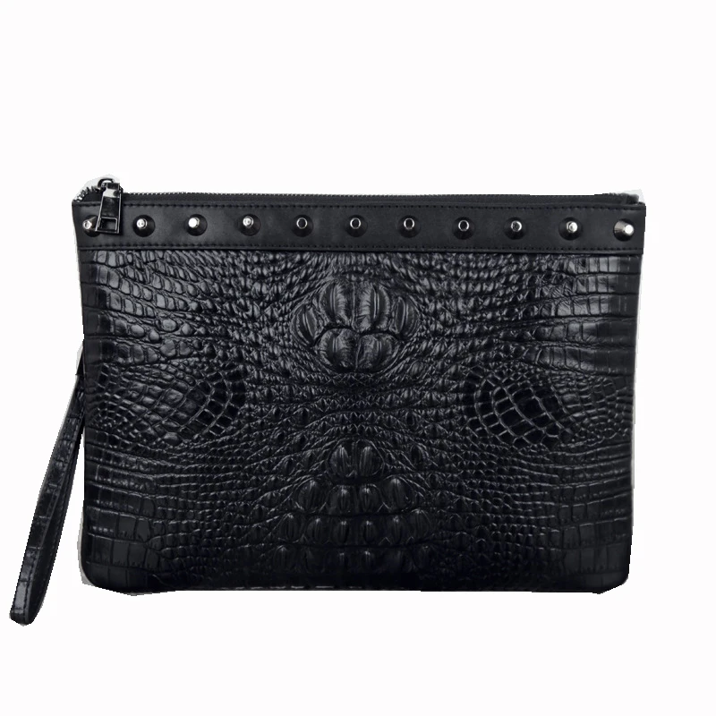 

Crocodile pattern Genuine cow leather men's leather handbags male leisure envelope bag large Men clutch bag men leather purse