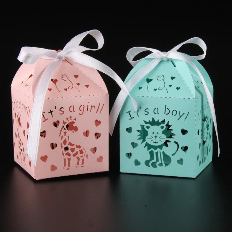 50pcs pinkblue tiger and giraffe laser cut candy box