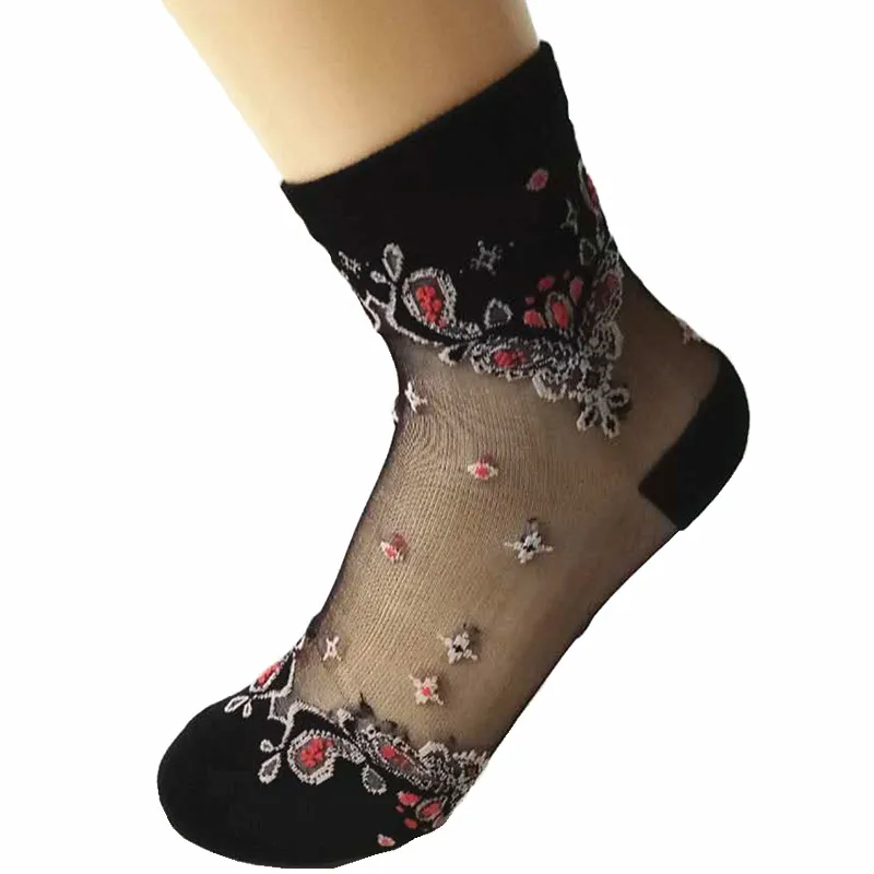 wholesale women's socks very beautiful embroidering flower design socks